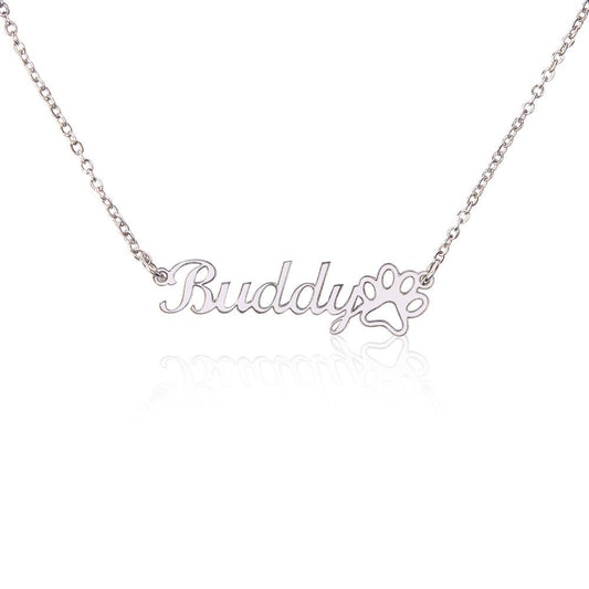 Custom Name Necklace with Paw Print